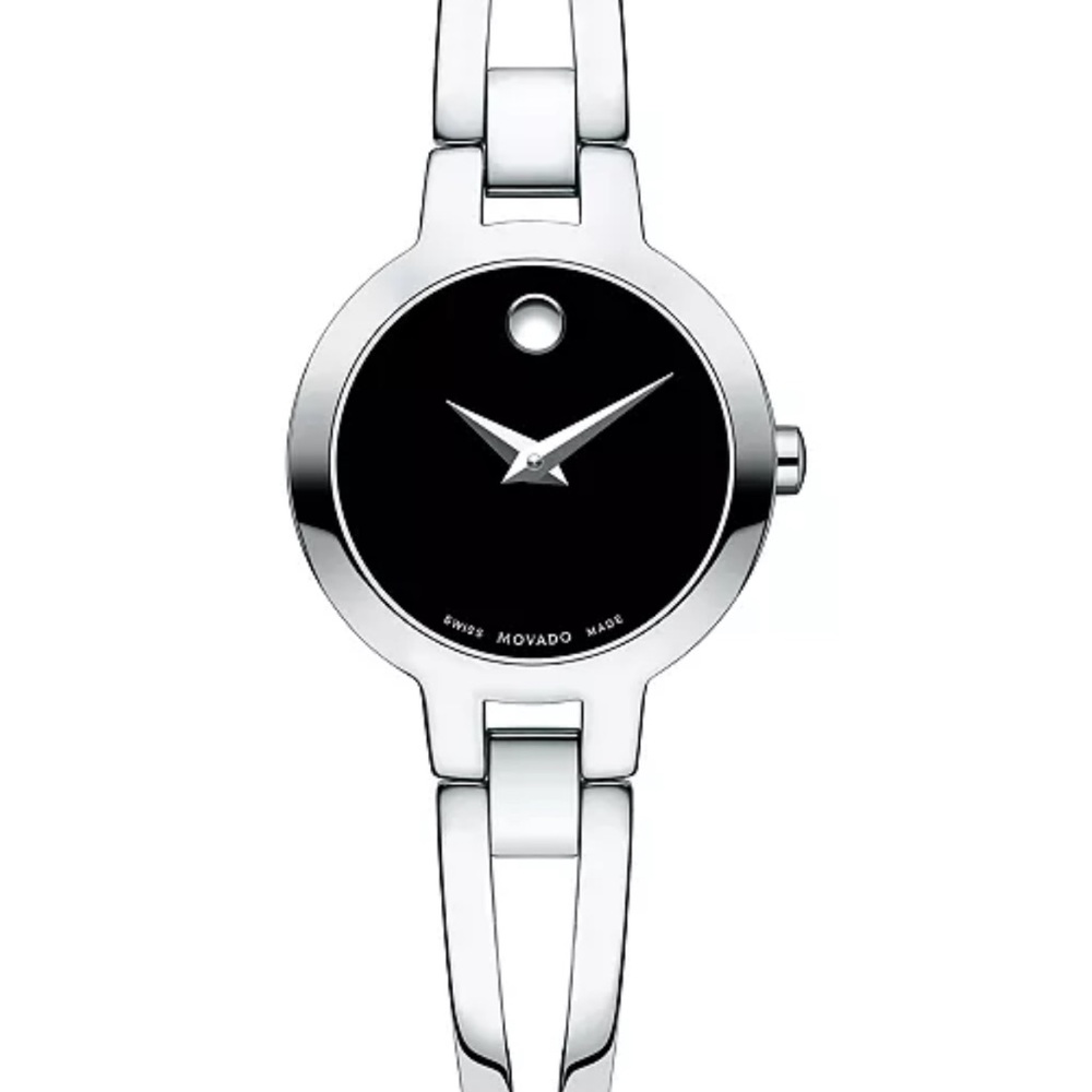 Movado Black and Silver Modern Watch with Sleek Design